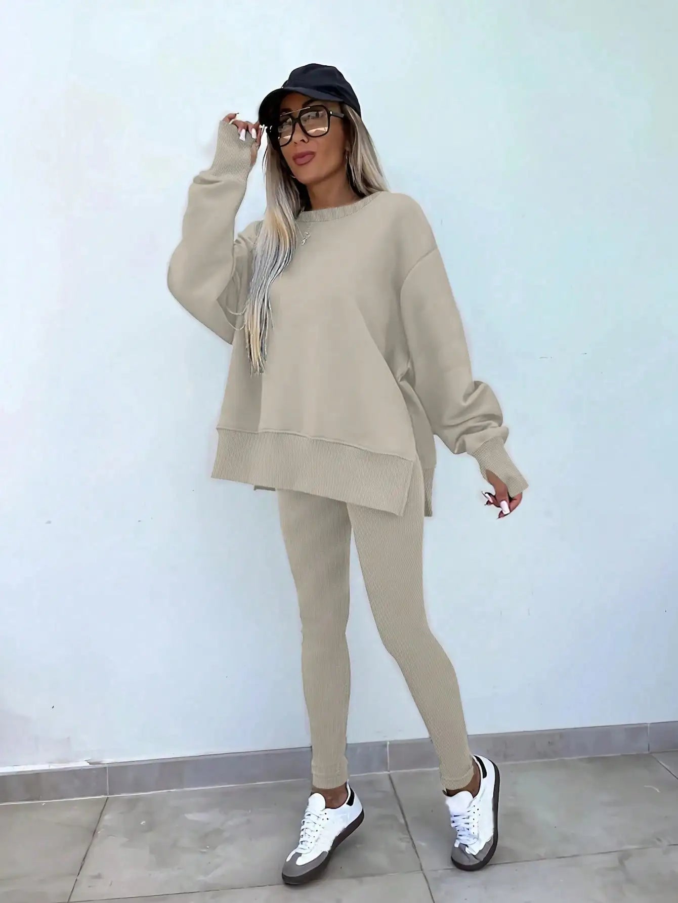 Women 2 Piece Set Casual Loose Sweatshirt And Skinny Pants Fall Outfit
