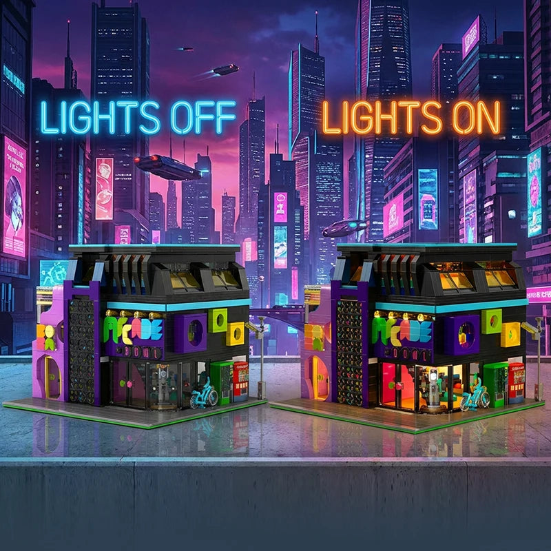 Arcade Room Cyberpunk Building With Lighting City Architecture Modular Building Blocks Assembly Model Kit 2600PCS
