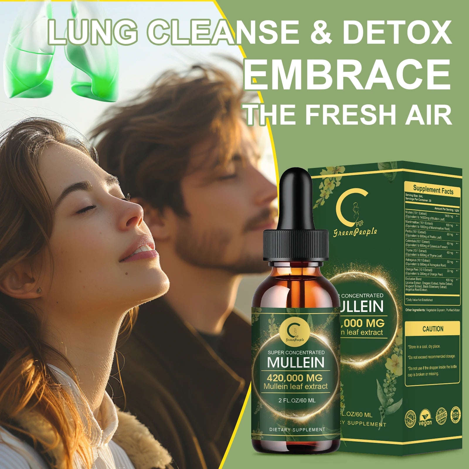Mullein Drops for Lungs - Mullein Leaf Extract for Lung Detox & Cleanse, Support for Respiratory,