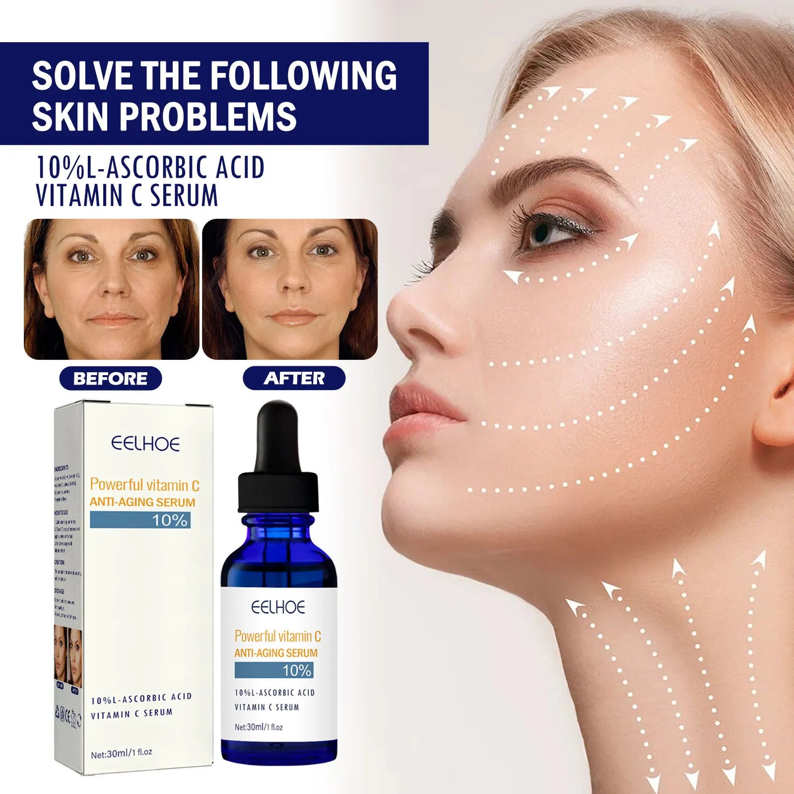 Vitamin C Anti-Aging Serum, Hydrating & Firming Facial Treatment, Smooths Fine Lines for Youthful Skin