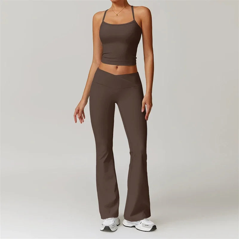Yoga Set 2 Piece Sport Outfit for Woman Sportswear Fitness Suit Flared Leggings Underwear Gym Sets Workout Tracksuit