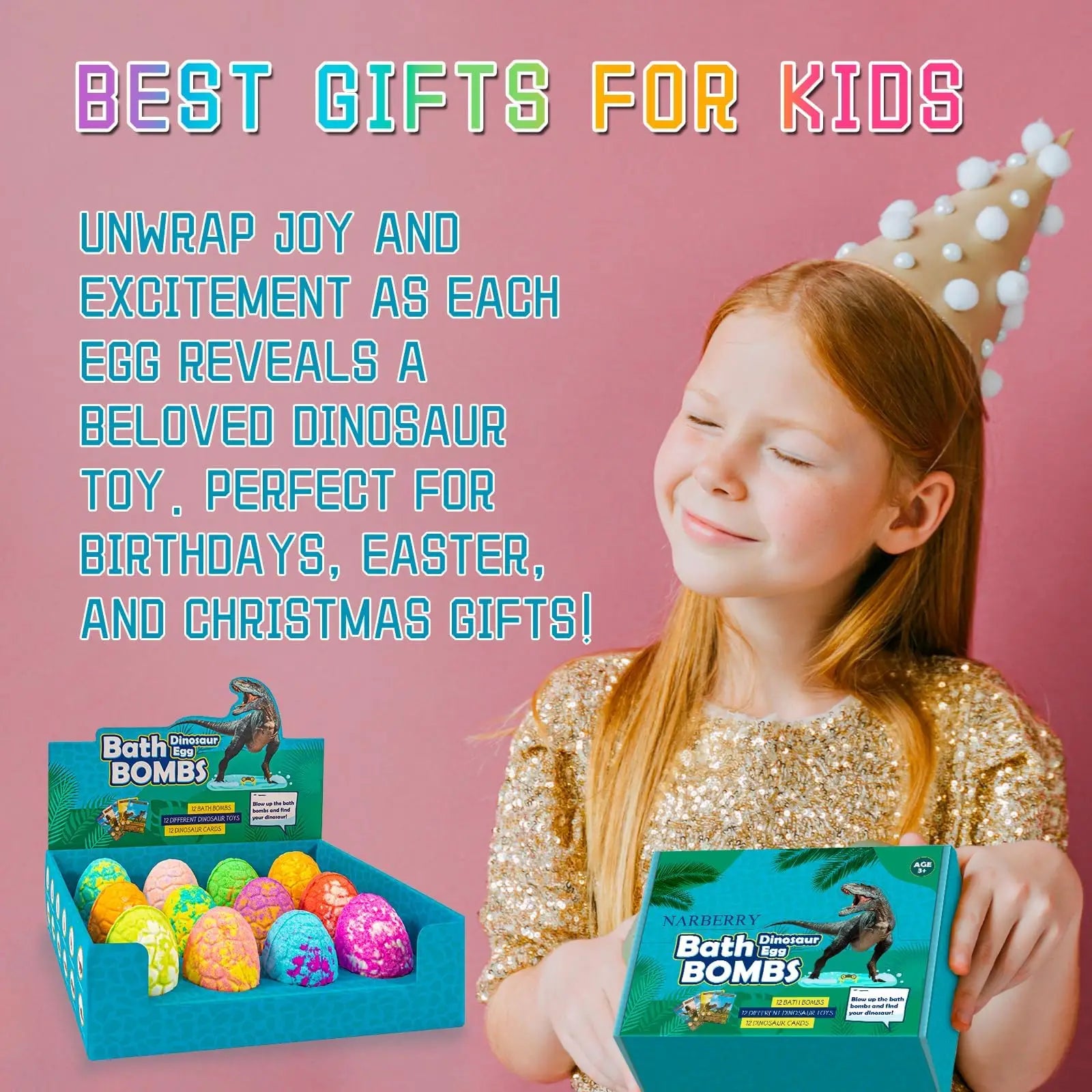 Bath Bombs for Kids with Surprise Toys Inside, 12 Pack Dinosaur Bath Bombs Gift Set