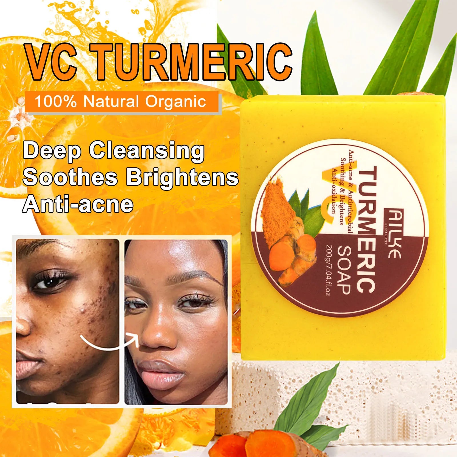 AILKE Natural Turmeric Soap for Face & Body & Hands