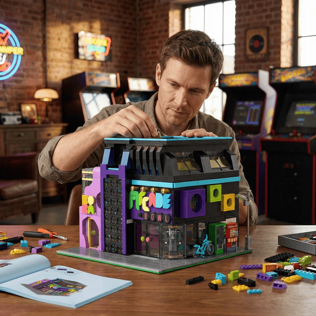 Arcade Room Cyberpunk Building With Lighting City Architecture Modular Building Blocks Assembly Model Kit 2600PCS