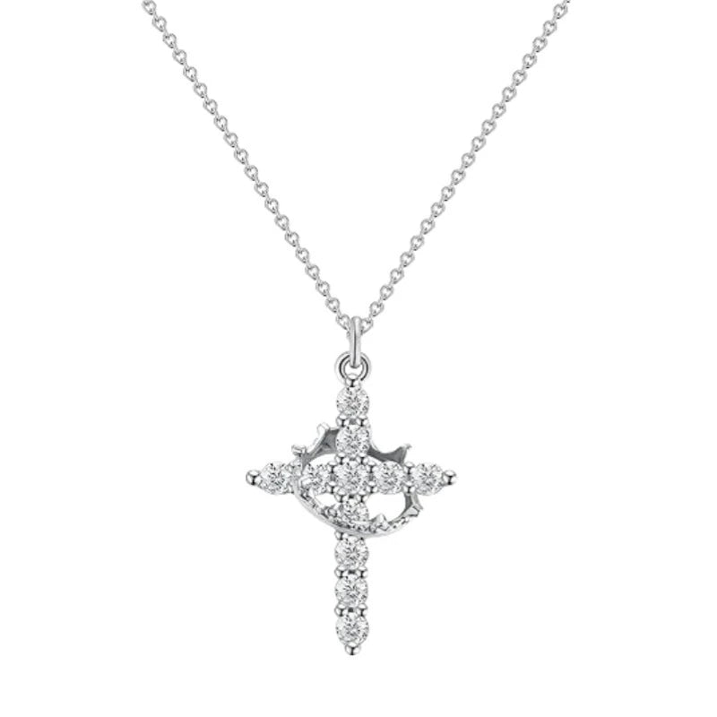 Light Luxury Pave Zircon Cross Necklace | Gold/Silver Dual-Tone | Unique Versatile Daily Jewelry