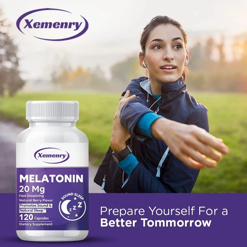 Melatonin Capsules 20mg - Aids Sleep, Improves Sleep Quality, Promotes Deep Sleep - 120 Capsules