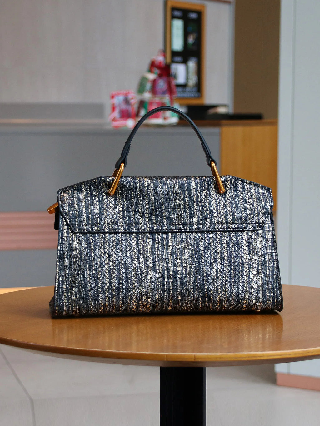 Vintage Blue Snake Skin High-End Handbag, Fashionable Luxurious Women's Tote Bag, Lightweight Large Capacity
