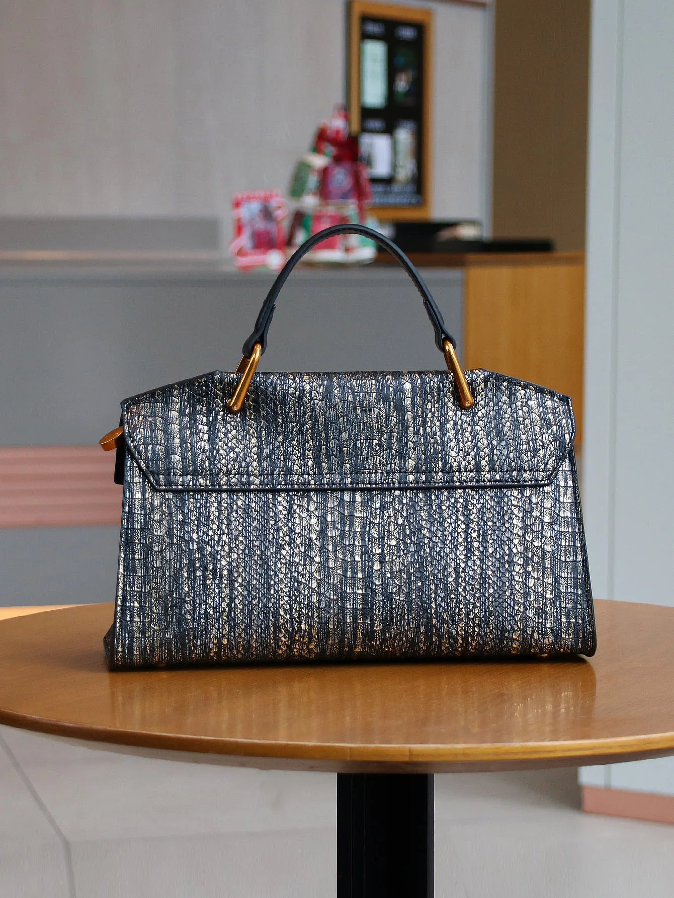Vintage Blue Snake Skin High-End Handbag, Fashionable Luxurious Women's Tote Bag, Lightweight Large Capacity