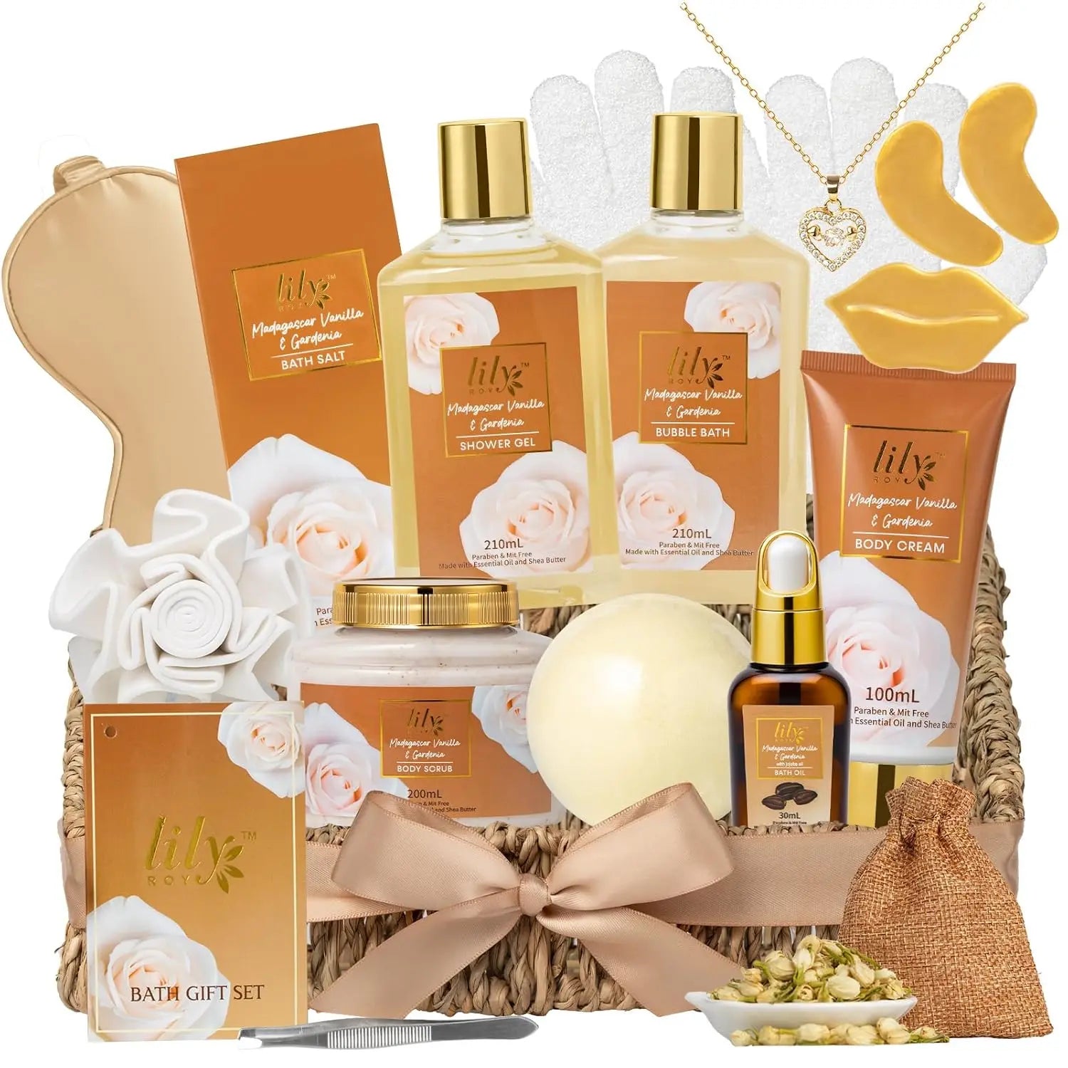 17-Piece Vanilla Bath & Body Gift Set for Women - Spa Basket with Luxurious Essentials