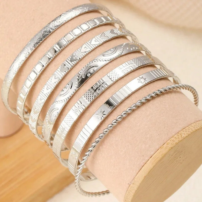European and American Cross-Border New Floral Alloy 8-Piece Bracelet Set