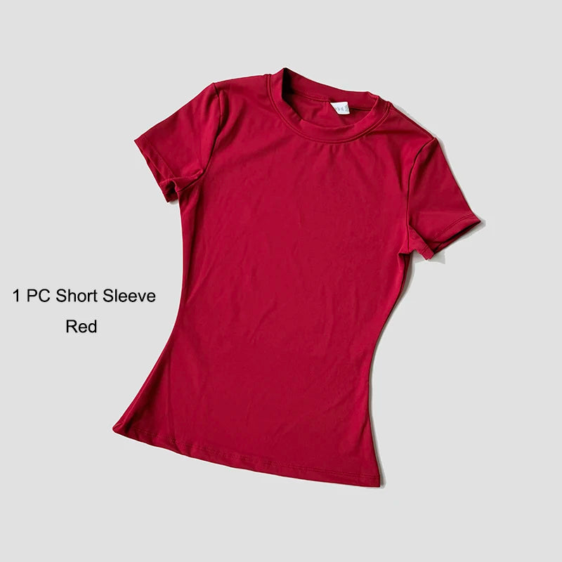 Women's Sports Yoga Set Seamless Knitted Fitness Gym Clothes Sportswear Short Sleeve Crop Top