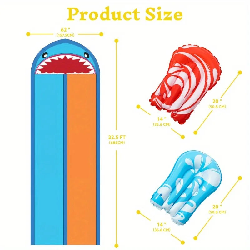 Water Slides with 2 Inflatable Boards 22.5ft Double Lane Splash Slip Lawn Water Slide Toy for Kids Adults Party