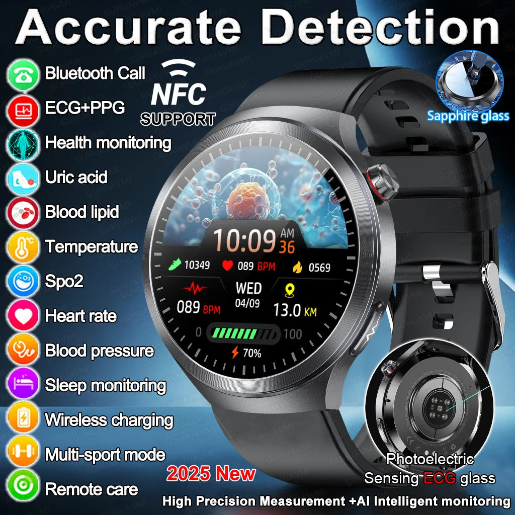 New For Health ECG+PPG Smart Watch Lipids Uric acid Blood Pressure Health 100+Sport HD Bluetooth