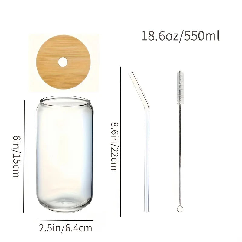 Drinking Glasses with Bamboo Lids and Glass Straws