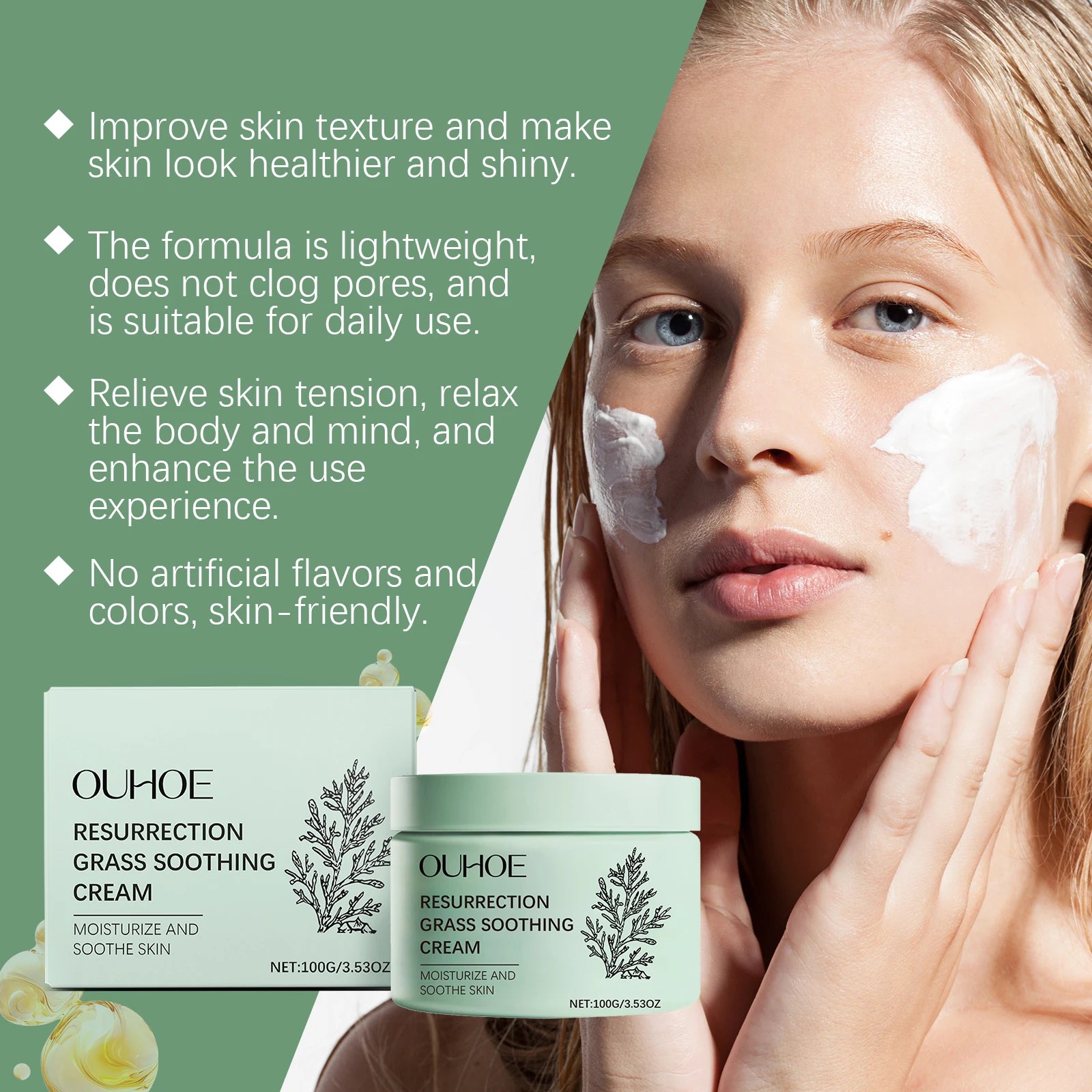 Resurrection Herb Soothing Cream, Centella Asiatica Extract, Hyaluronic Acid, Selaginella Extract, Face, Relieves Dryness