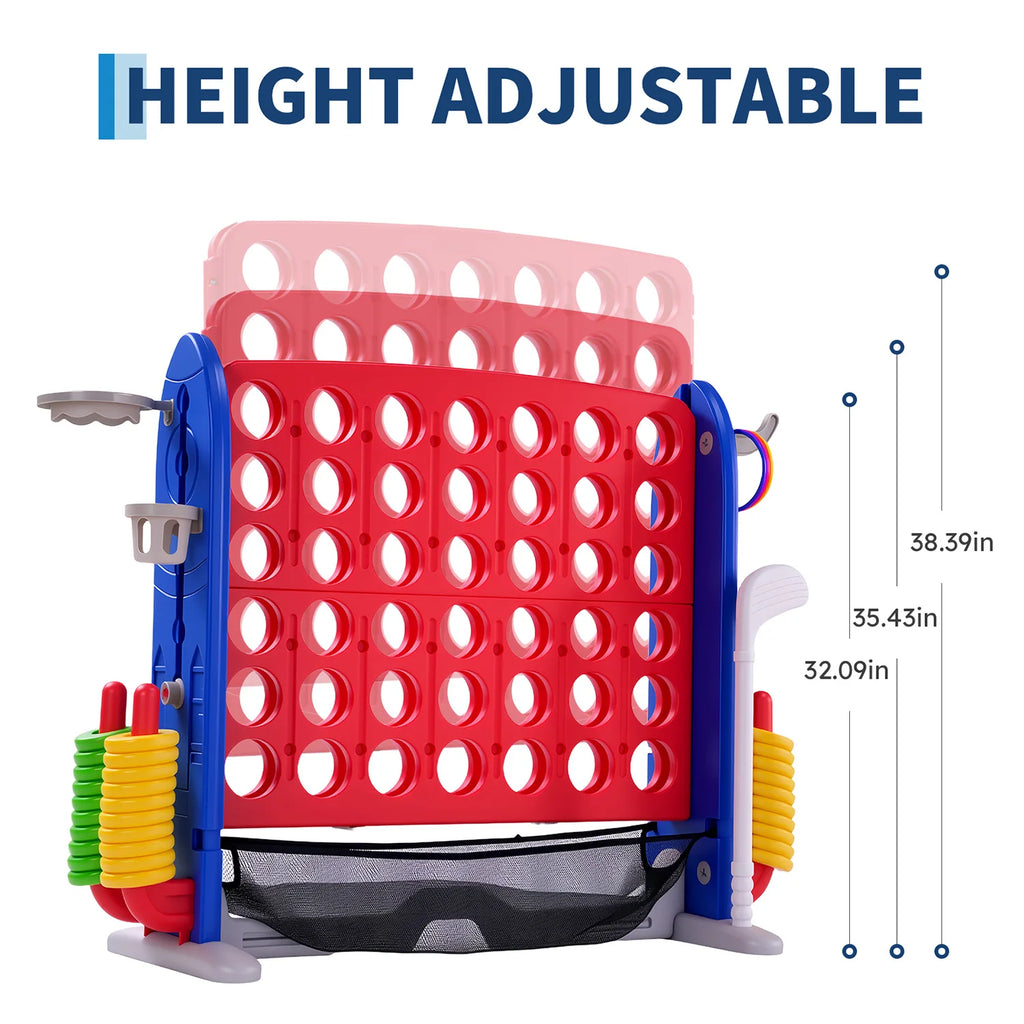 4-in-1 Giant Connect Game Set Adjustable Height, Basketball Hoop, Ring Toss and Net Jumbo Outdoor