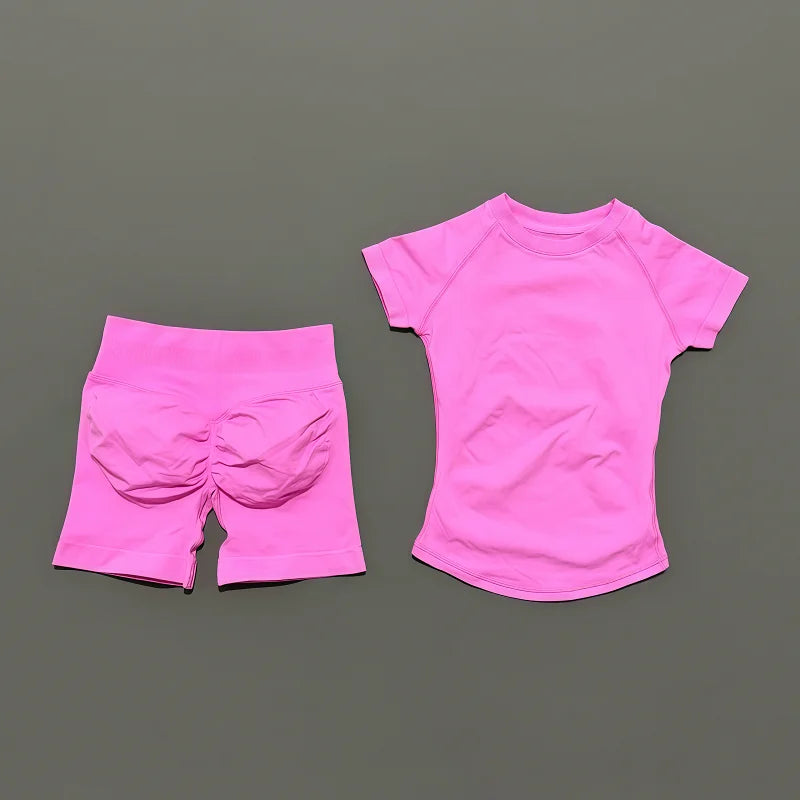 2 Pcs Impact Sports Sets Short Sleeve Seamless Yoga Top Fitness Set