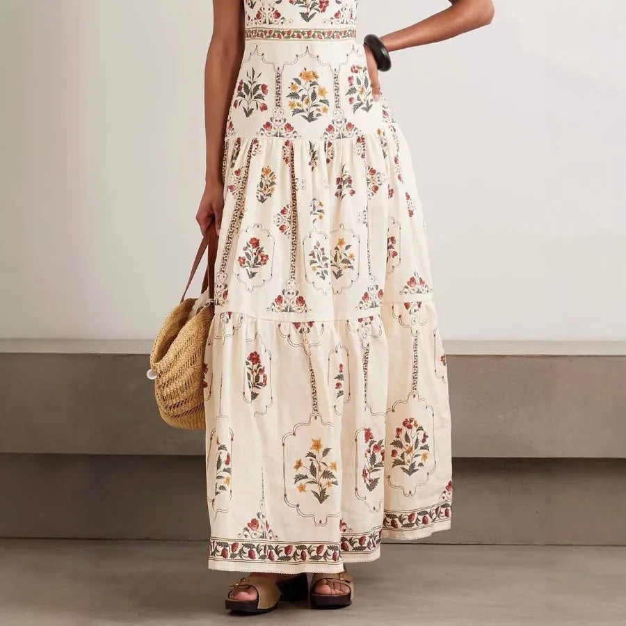 bohemian style high-waist large skirt summer seaside vacation loose slimming dress