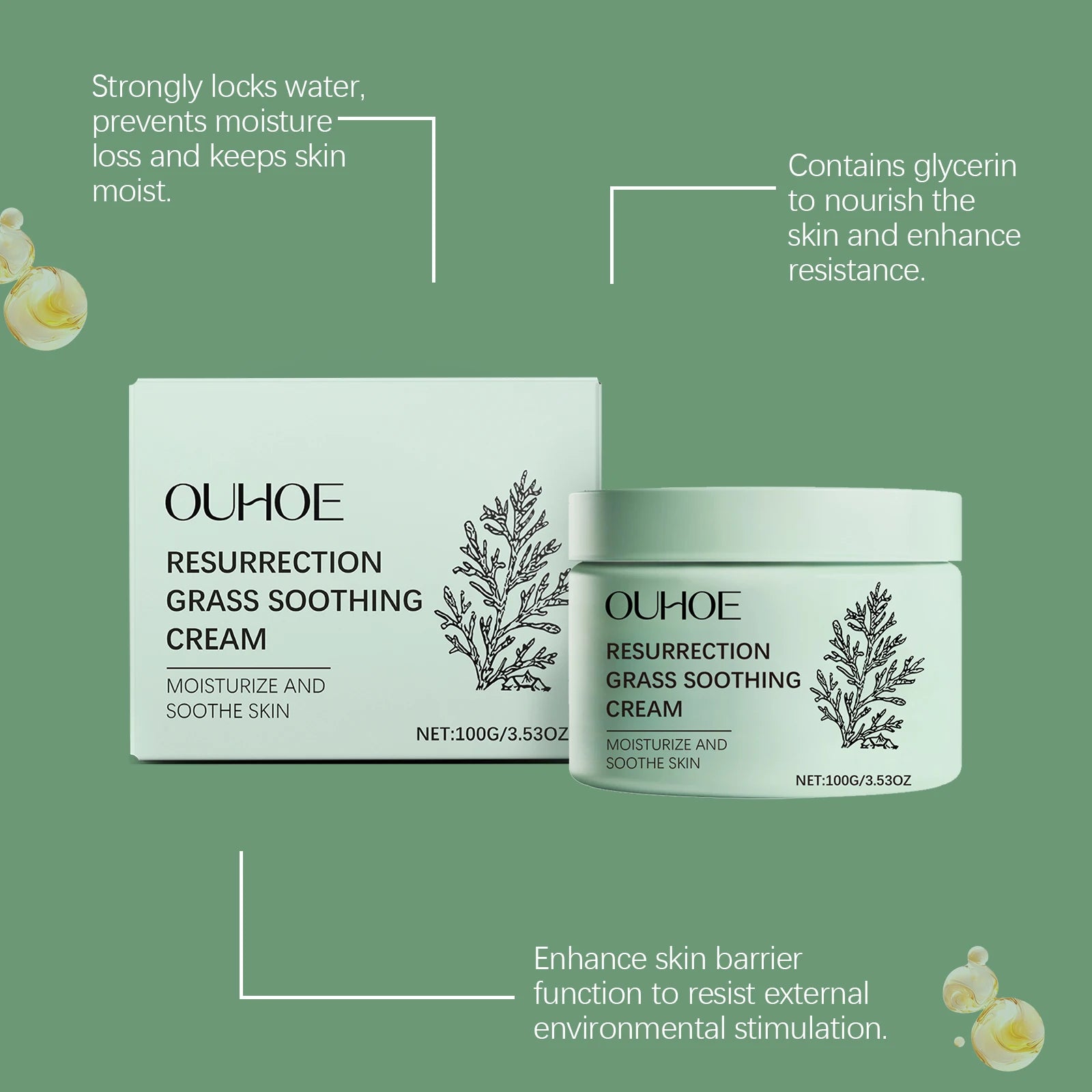 Resurrection Herb Soothing Cream, Centella Asiatica Extract, Hyaluronic Acid, Selaginella Extract, Face, Relieves Dryness