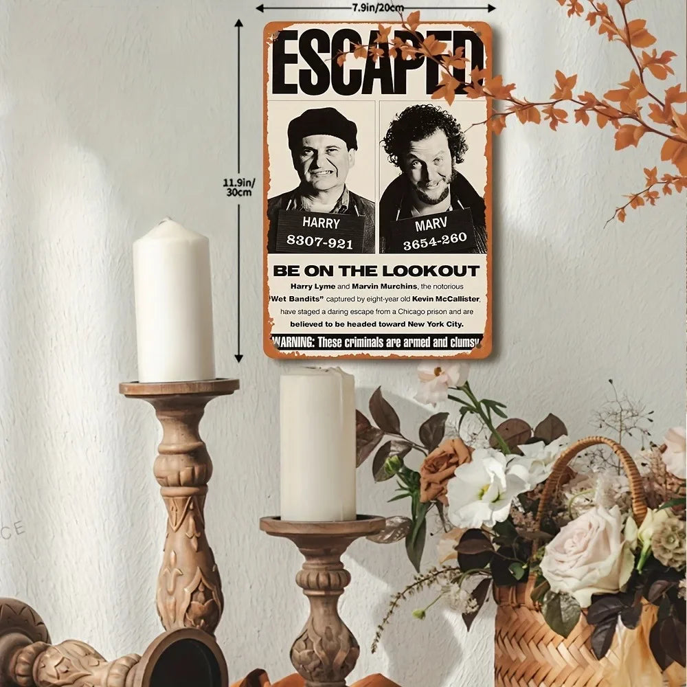 Vintage Home Alone Sign, 1pc 8x12 Inch Metal Tin Poster - Bar/Restaurant Decor