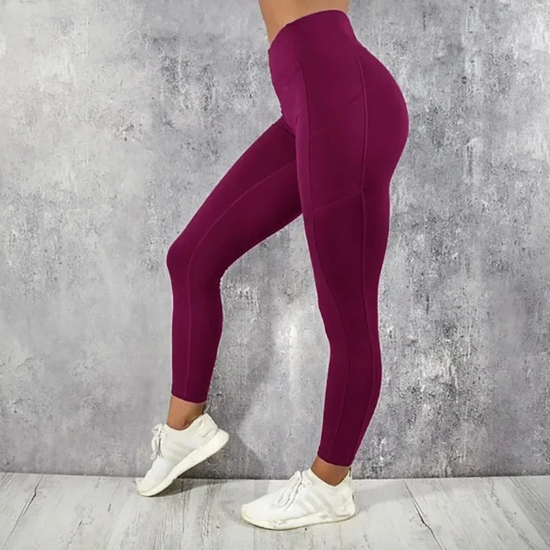 Yoga Fitness Women Leggings High Waist Tights with Pocket Workout Running Stretchy Butt Liftting Casual Skinny