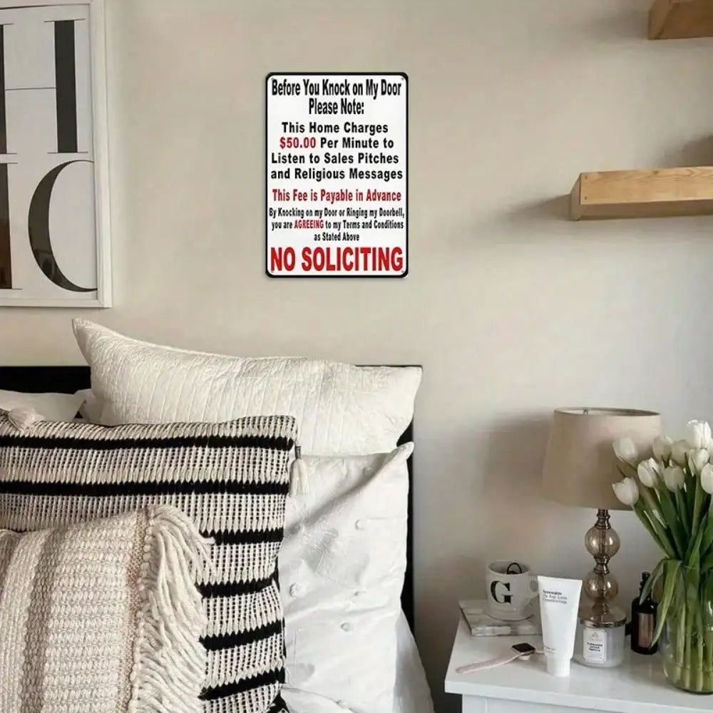 1PC "No Soliciting" Humorous Tin Sign - Life Philosophy Design For Doorway & Office Decor, Satirical Gift