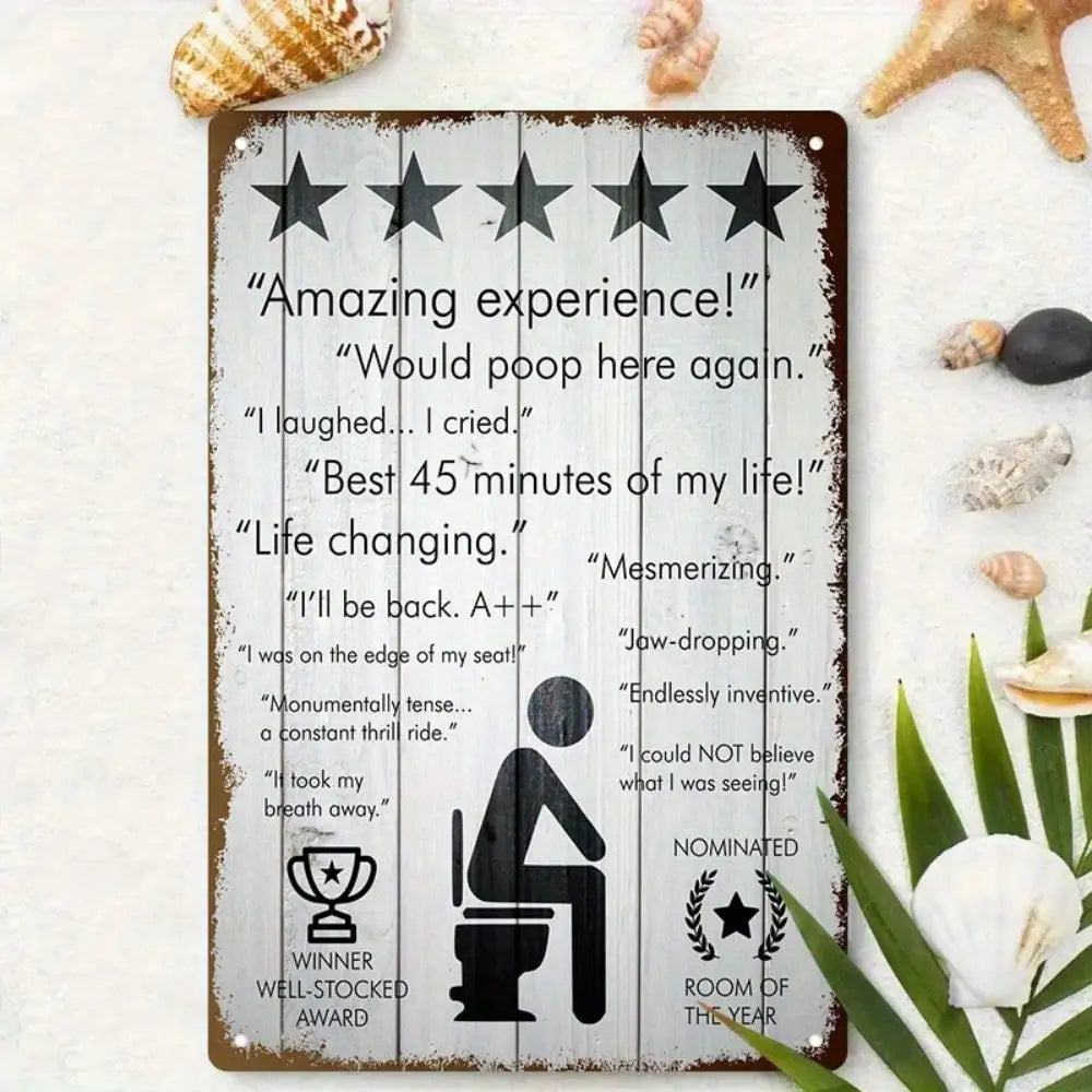 1PC Tin Sign 5-Star Bathroom - Funny Toilet Review For Bathroom/Game Room, 8x12 Inches/20x30 Cm