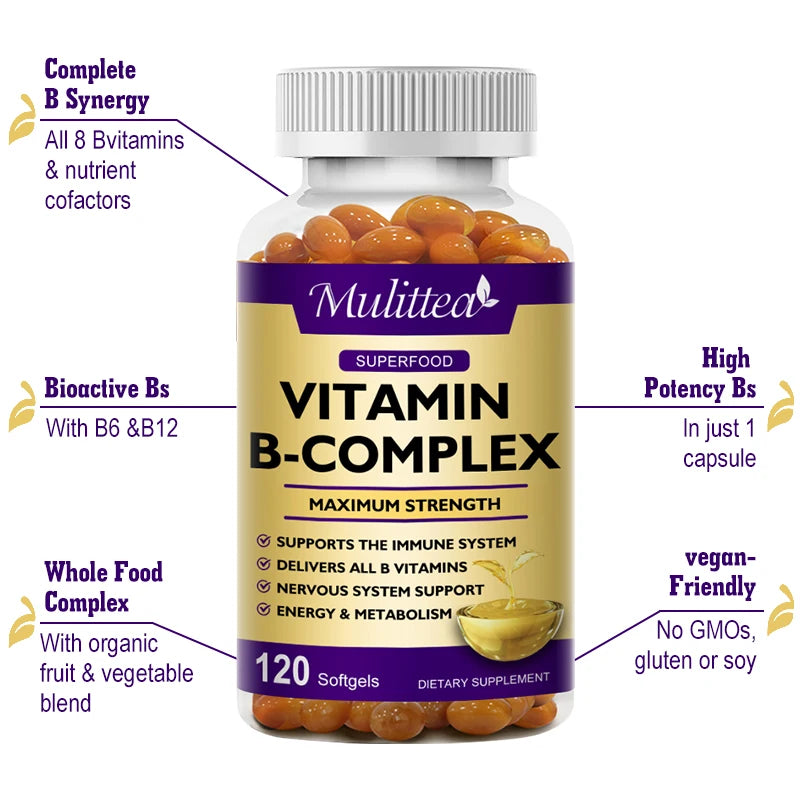 Mulittea Vitamin B Complex Capsules Help Relieve Fatigue Improve Digestion Reduce Stress Better Mood Support Immune