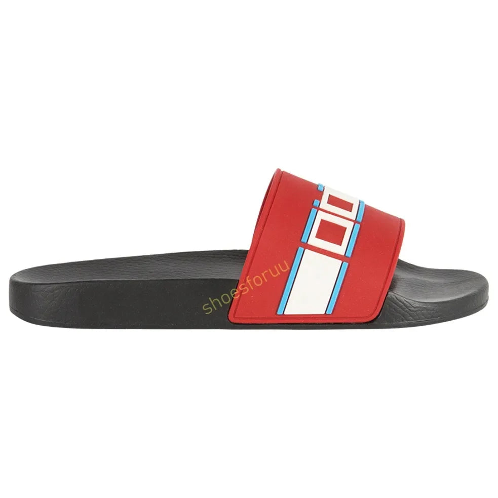 Designer Slippers Fashion Flat Slides Mens Womens claquettes Rubber Slide Sandal Black White Blooms Floral Flat Gear