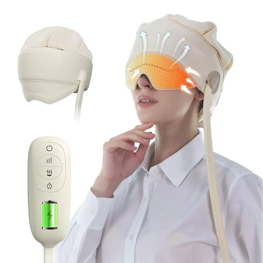 Headaches, Eye Massager with Heat, Electric Rechargeable Head and Eye Massage Tool for Stress Relief, 4 Massage Mod