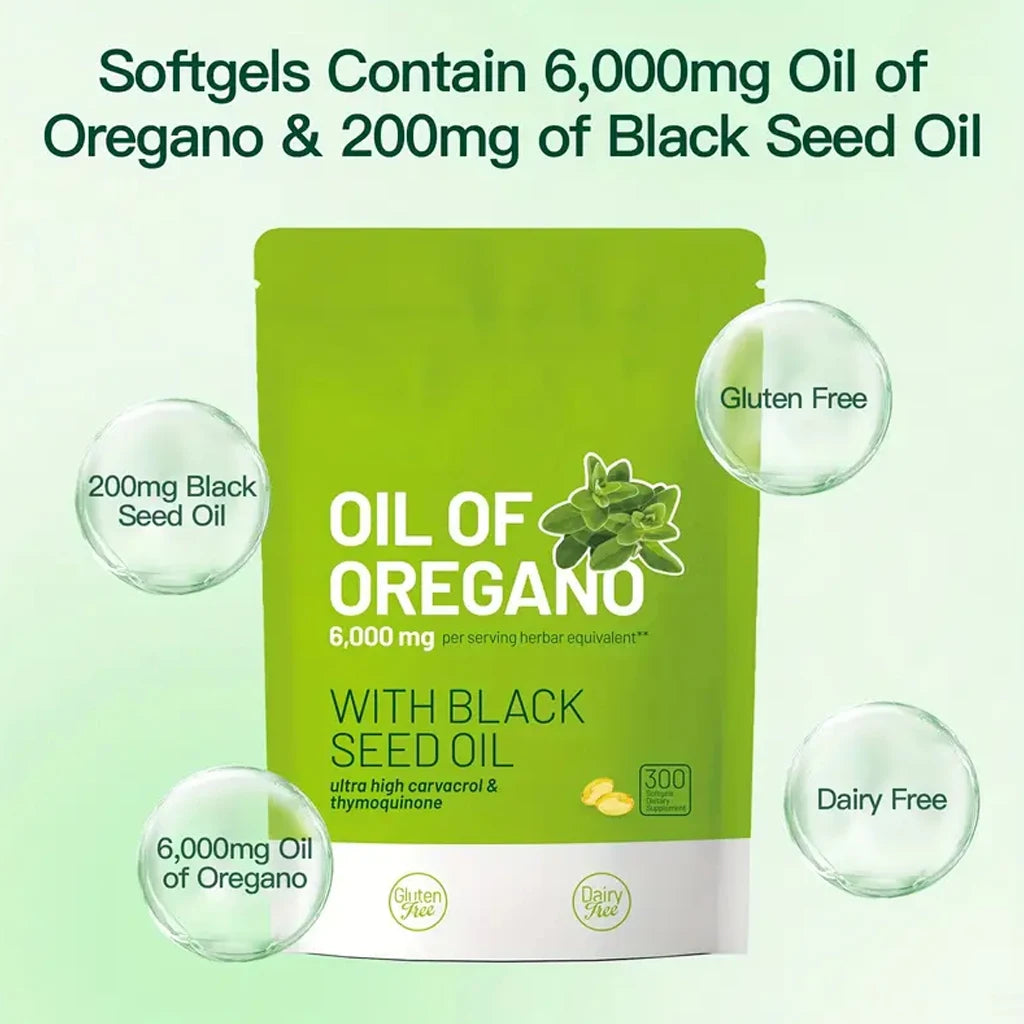 Oil Of Oregano with Black Seed Oil - Natural Antioxidants for Fitness Nutritional Support - Highly Effective