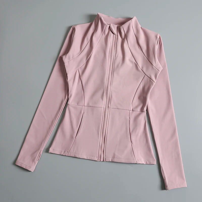 New yoga wear ladies coat round high elastic loose exercise yoga fitness long sleeve stand-up collar