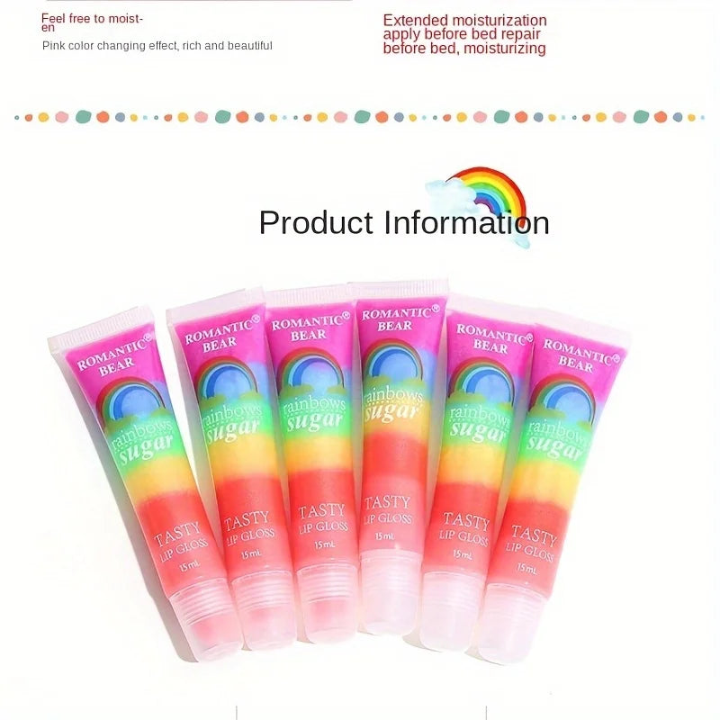 Rainbow Pearl Lip Gloss Glitter, Rainbow Jelly Lip Gloss, Sparkling Lips 15pc
