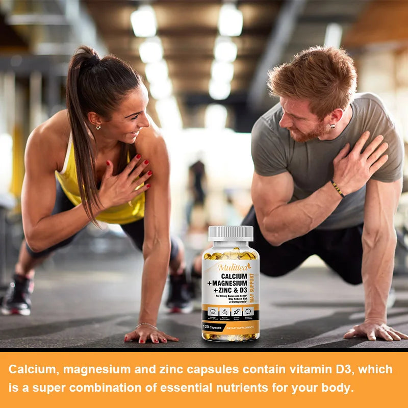 Calcium Magnesium Zinc Capsules with Vitamin D3 for Strong Bones & Nervous System Health & Promotes Cell Growth