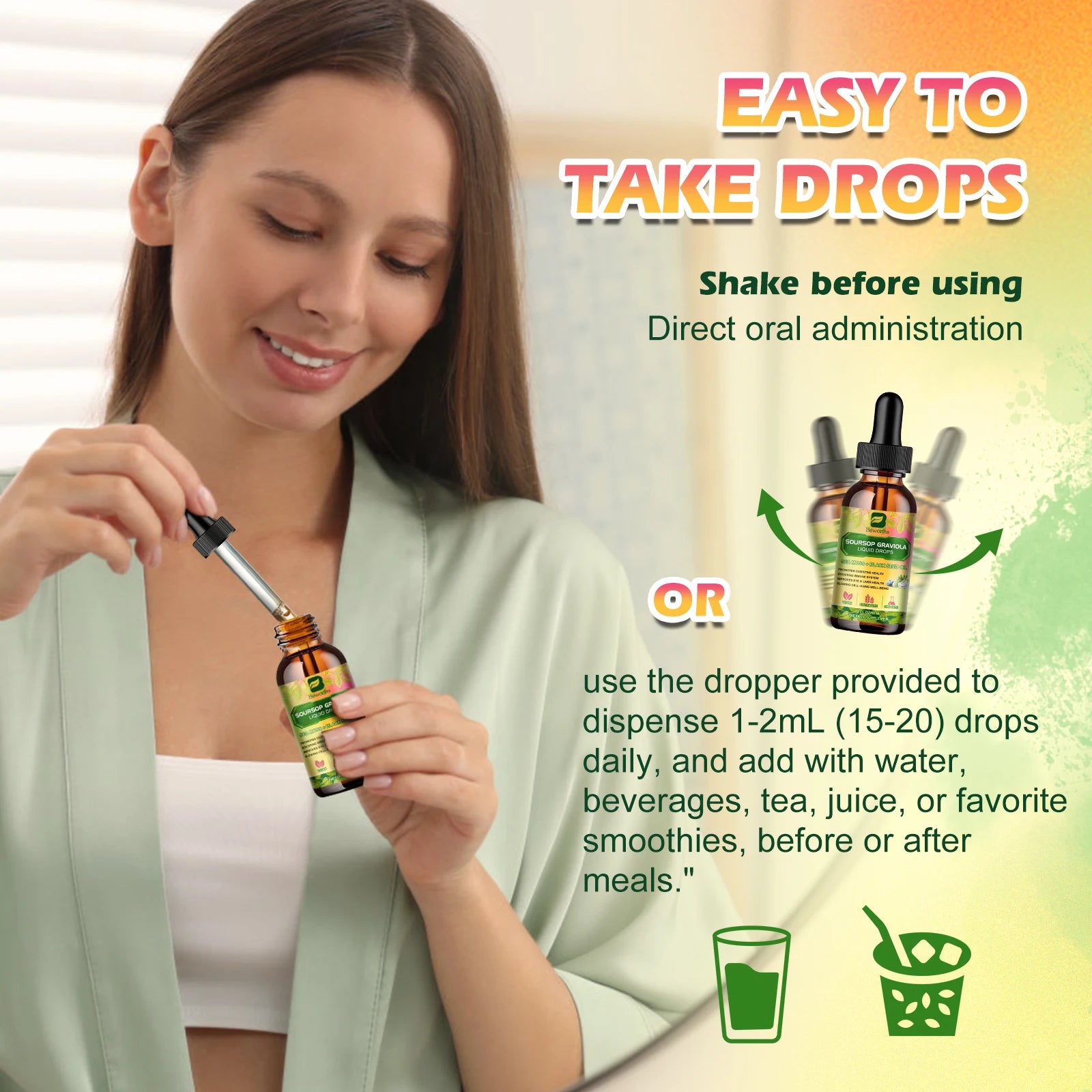 Soursop Graviola Extract Drops Support Immunity and Kidney Health, Detox and Antioxidation Gluten-Free