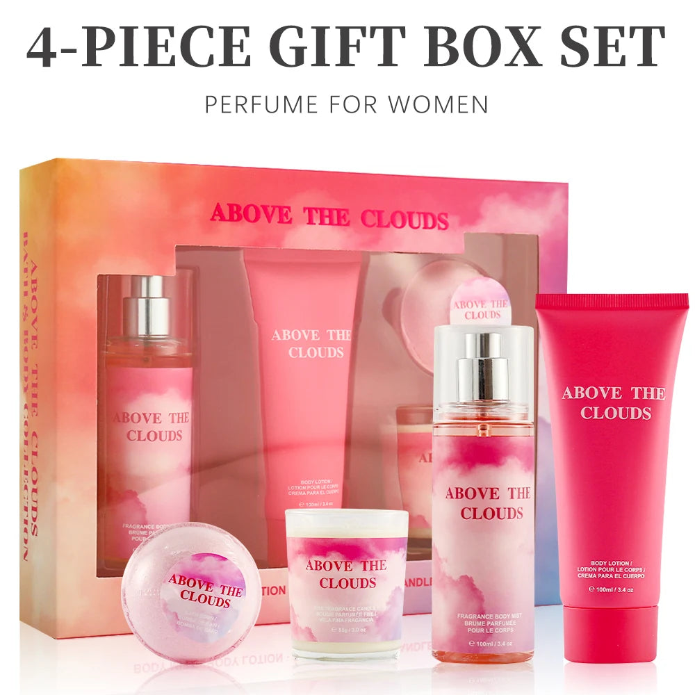 Women's Fragrance Sets 3.4fl.oz Body Mist, 3.4fl.oz Body Lotion, 3oz Candle and 2oz Bath Bomb 4 Pcs