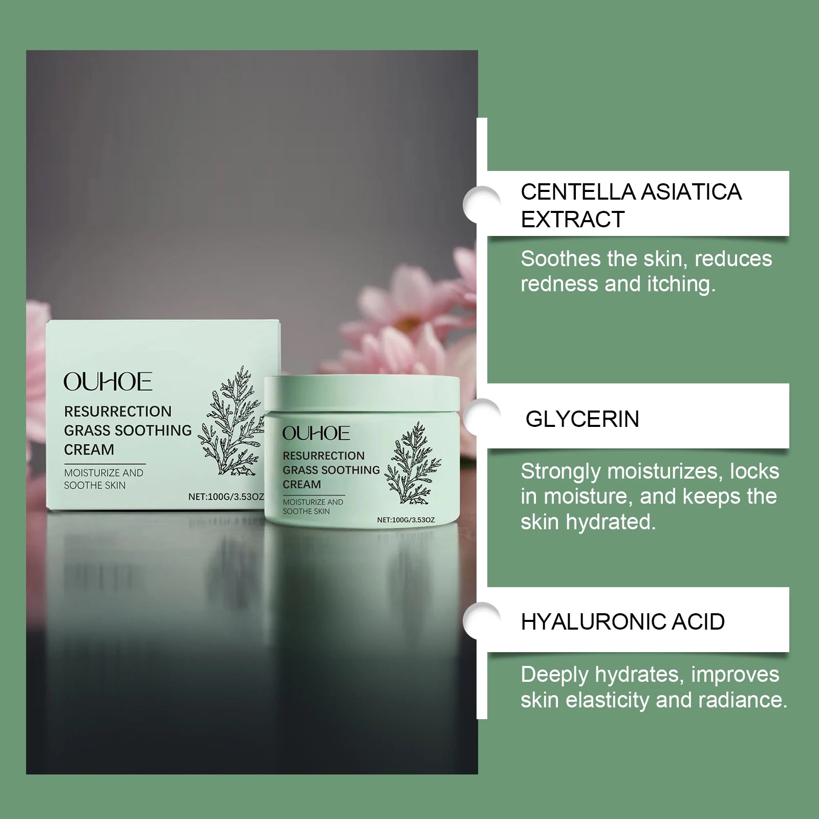 Resurrection Herb Soothing Cream, Centella Asiatica Extract, Hyaluronic Acid, Selaginella Extract, Face, Relieves Dryness