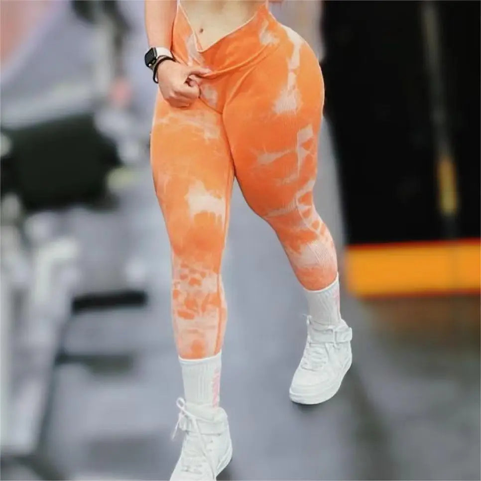 Women Athletic Tie Dye Gym Leggings Butt Lifting Workout Thick Elastic Yoga Pants