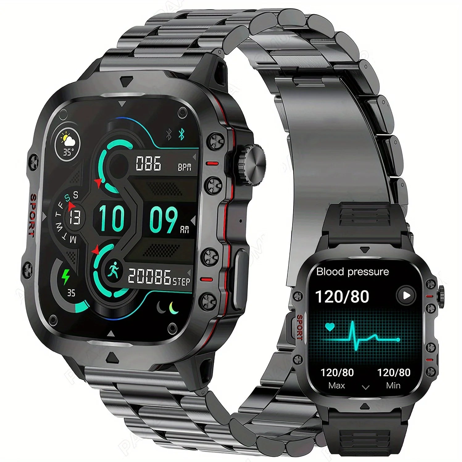 AI Voice Assistant Smart Watch, 1.96'' HD Screen Activity Trackers with 100+Sports/ Bluetooth Call/ SMS Alerts/ Flashlight