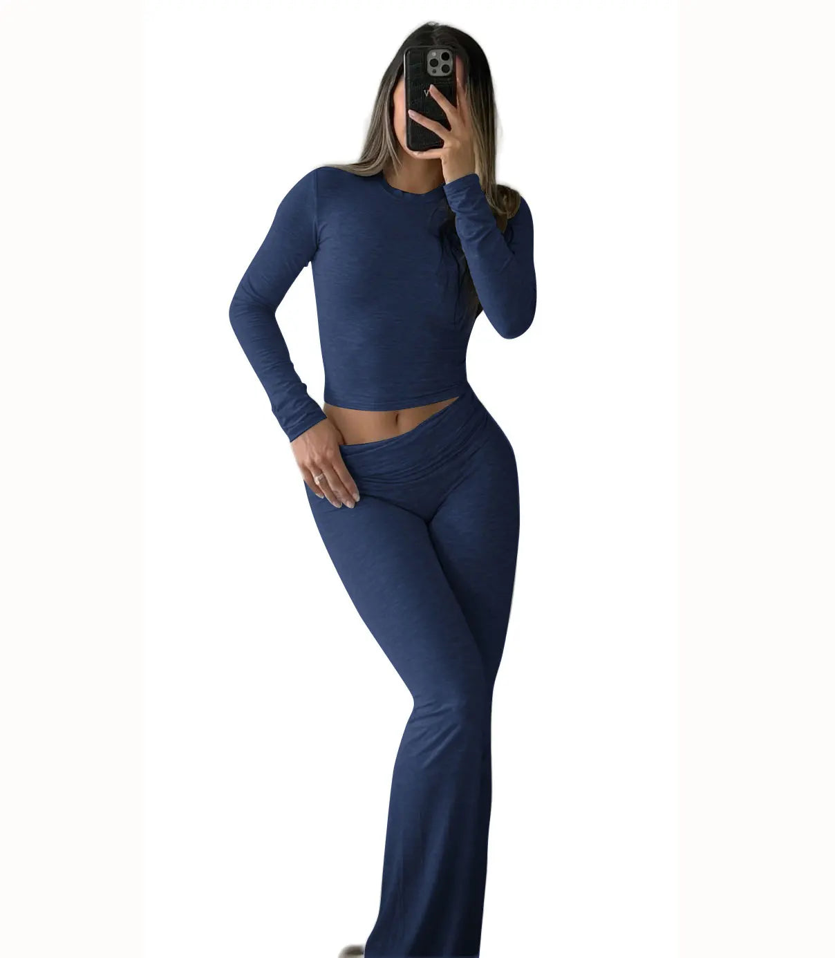 Women's Yoga Two-Piece Set Long-Sleeve Wide-Leg Activewear Set