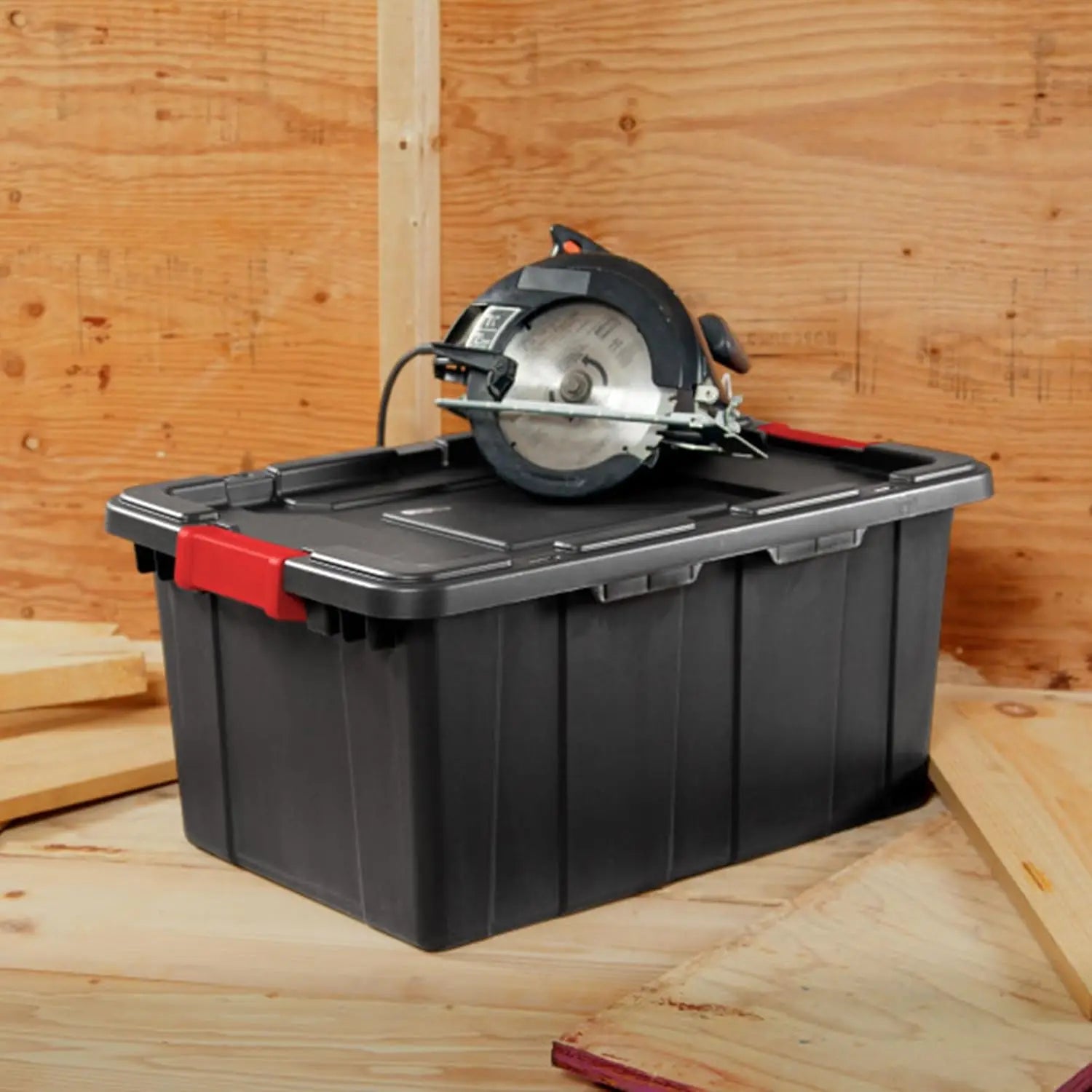 6-Pack Heavy-Duty Plastic Storage Bins with Lids, 15 Gallon black