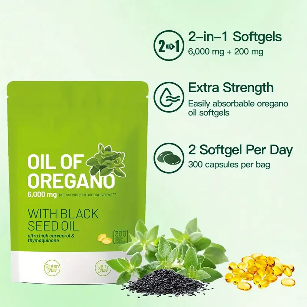 Oil Of Oregano with Black Seed Oil - Natural Antioxidants for Fitness Nutritional Support - Highly Effective