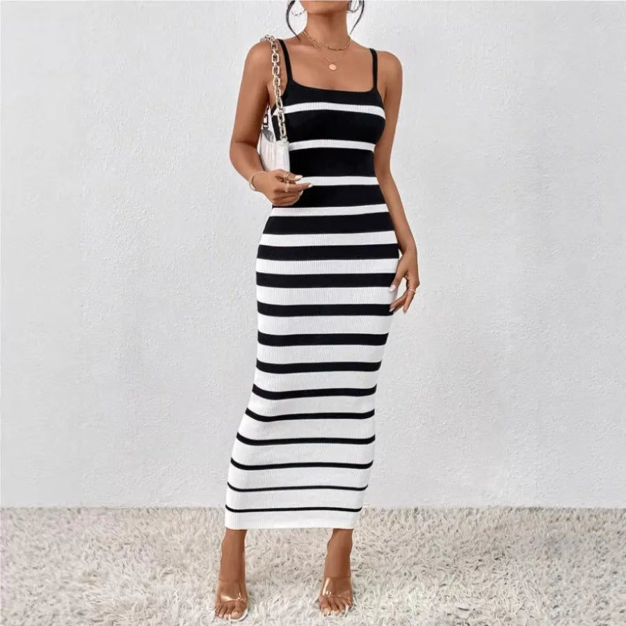 Striped Halls Bag Hip Dress Long Dress