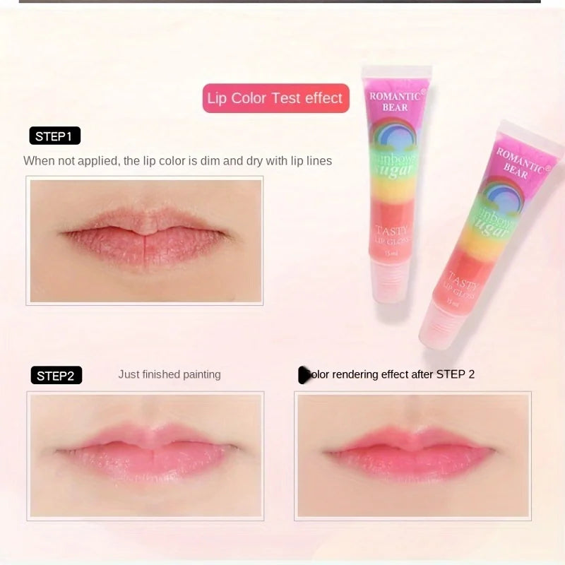 Rainbow Pearl Lip Gloss Glitter, Rainbow Jelly Lip Gloss, Sparkling Lips 15pc