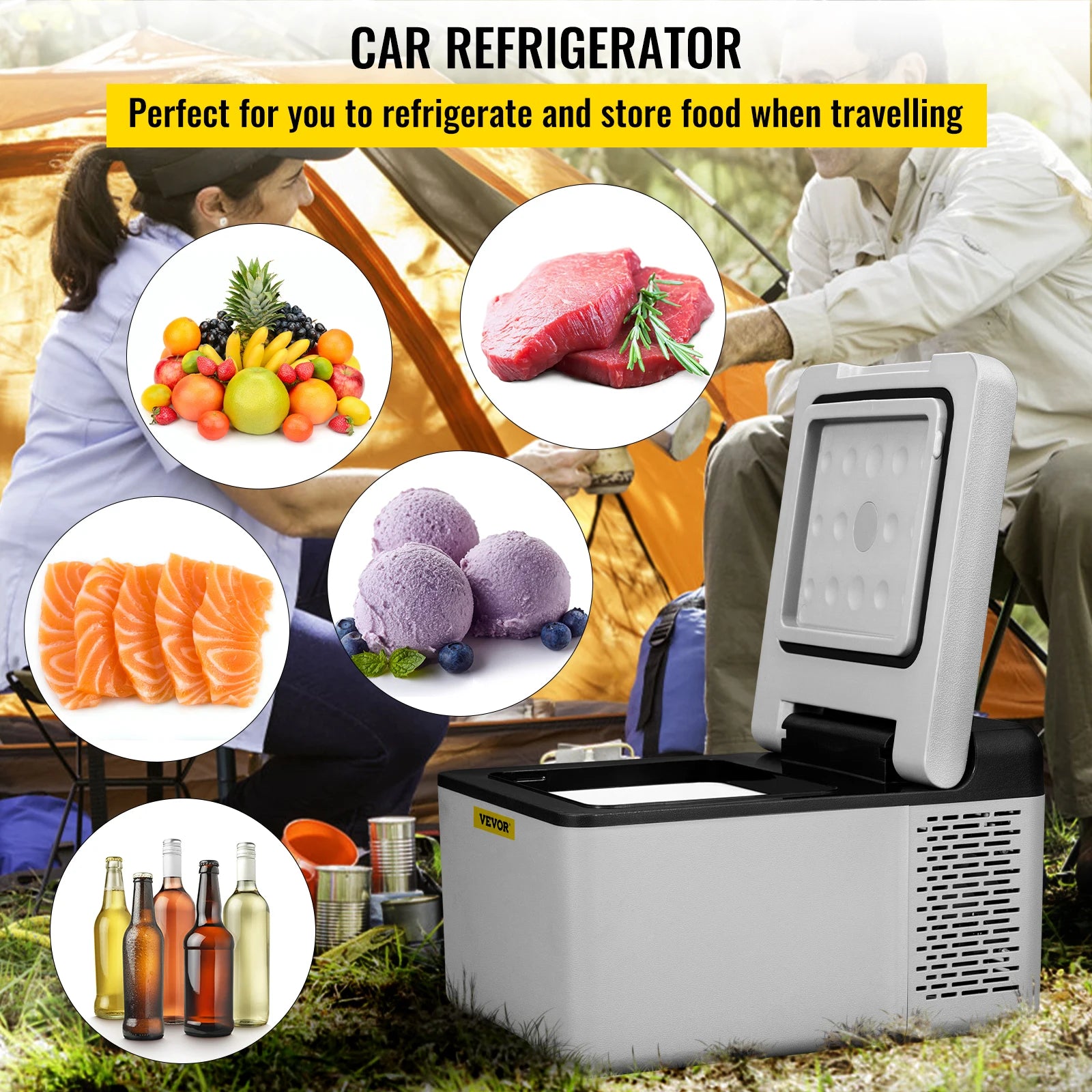 Car Refrigerator Portable Compressor Fridge Freezer Cooler 12V/24V DC 110-240V AC