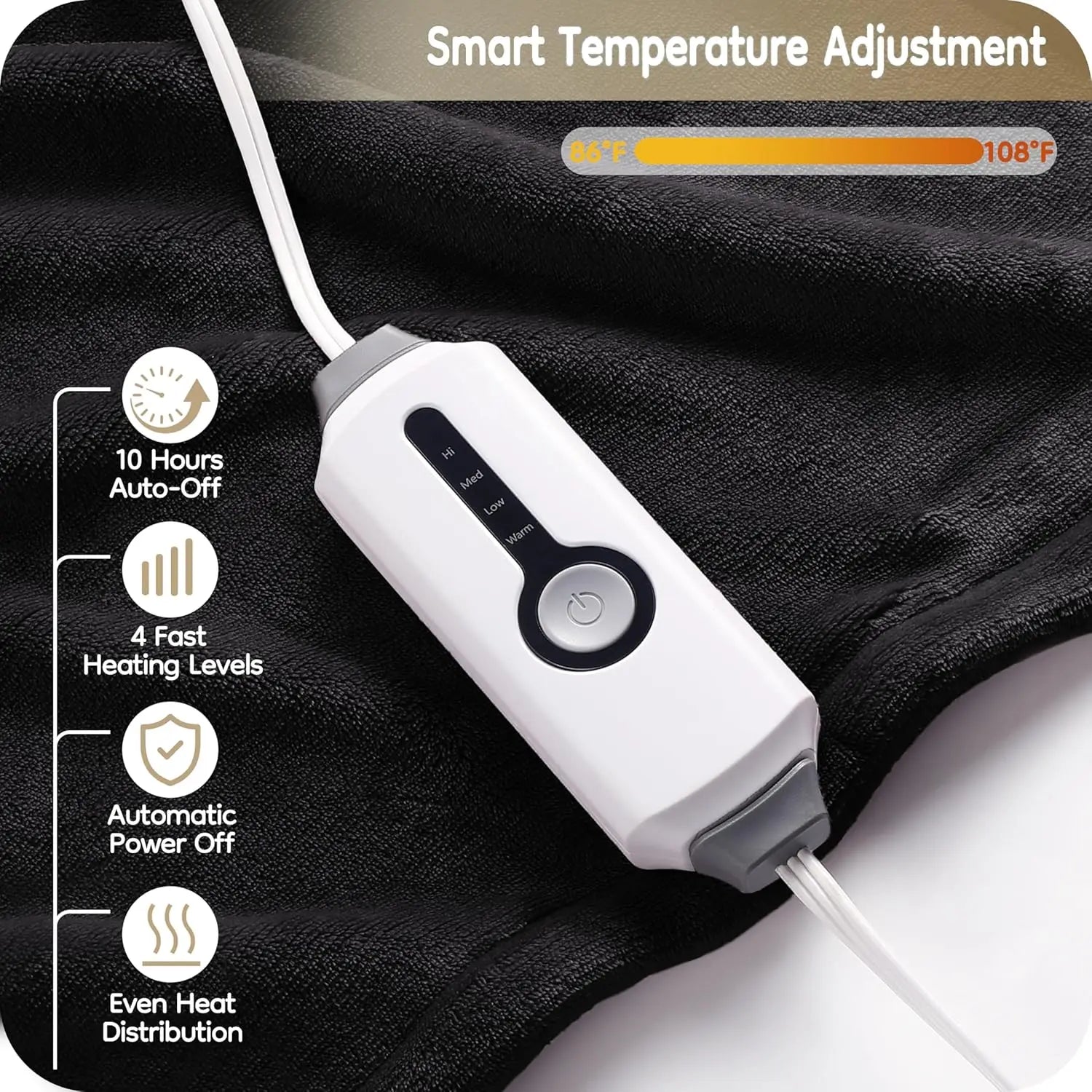 Full-Size Electric Heated Blanket, 72x84 Inches, Breathable Flannel with Over-Heat Protection, 4 Heat Levels & Auto Shut Off