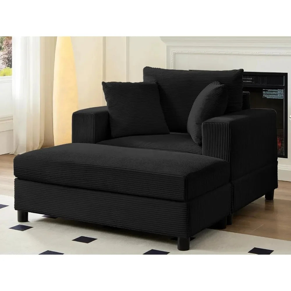 Oversized Chaise Lounge Indoor, 50" W Large Corduroy Lounges Chair with Ottoman & Pillows