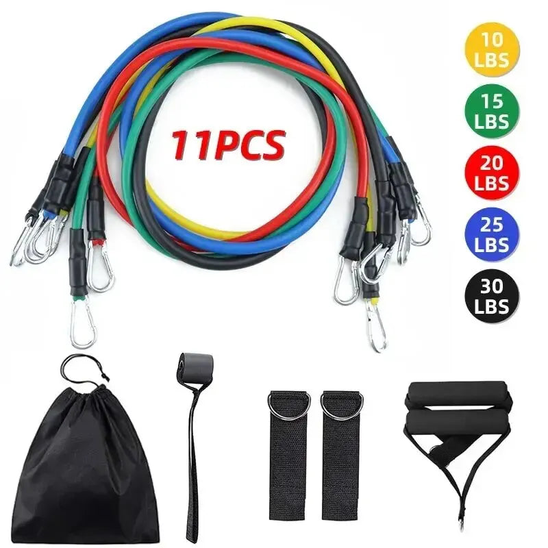 11pcs TPE Resistance Band Set Fitness Band Pull Rope Elastic Training Band With Door Anchor Handles Carry Bag