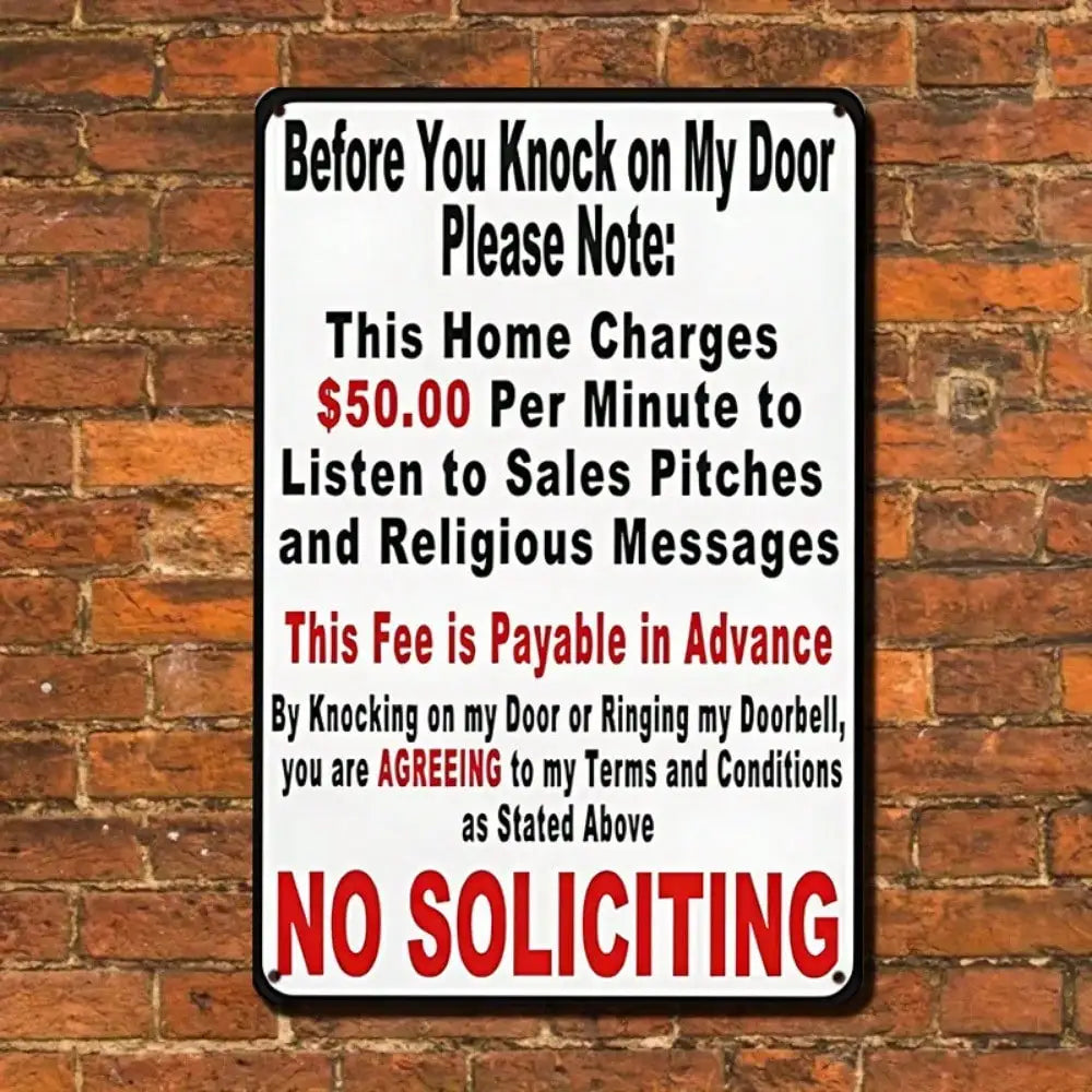 1PC "No Soliciting" Humorous Tin Sign - Life Philosophy Design For Doorway & Office Decor, Satirical Gift