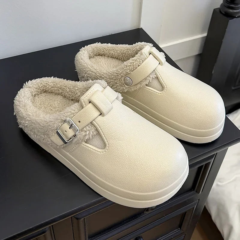 Street Slippers For Women Winter Warm Shoes Thick Sole Soft Plush